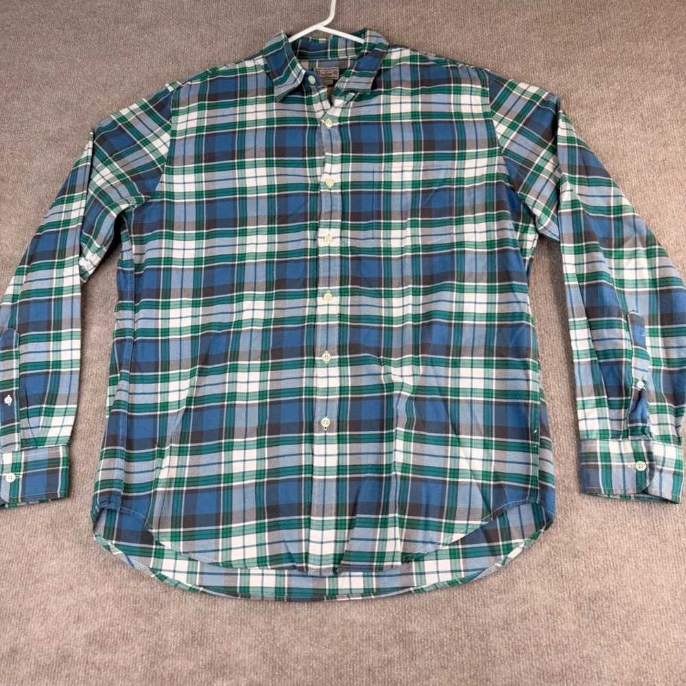 Vintage J Crew‎ Tailored Woven Shirts Blue Green Plaid Cotton Button Up Size L